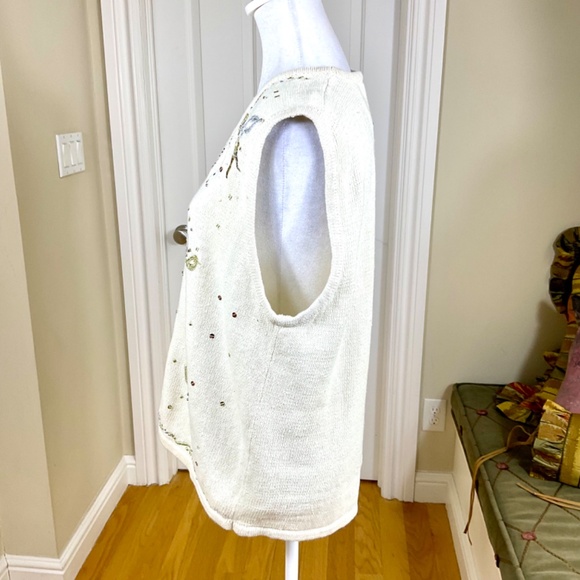 Bobbie Brooks Sweater Vest Masks NYE Ivory Gold Silver (XL) - Picture 3 of 7